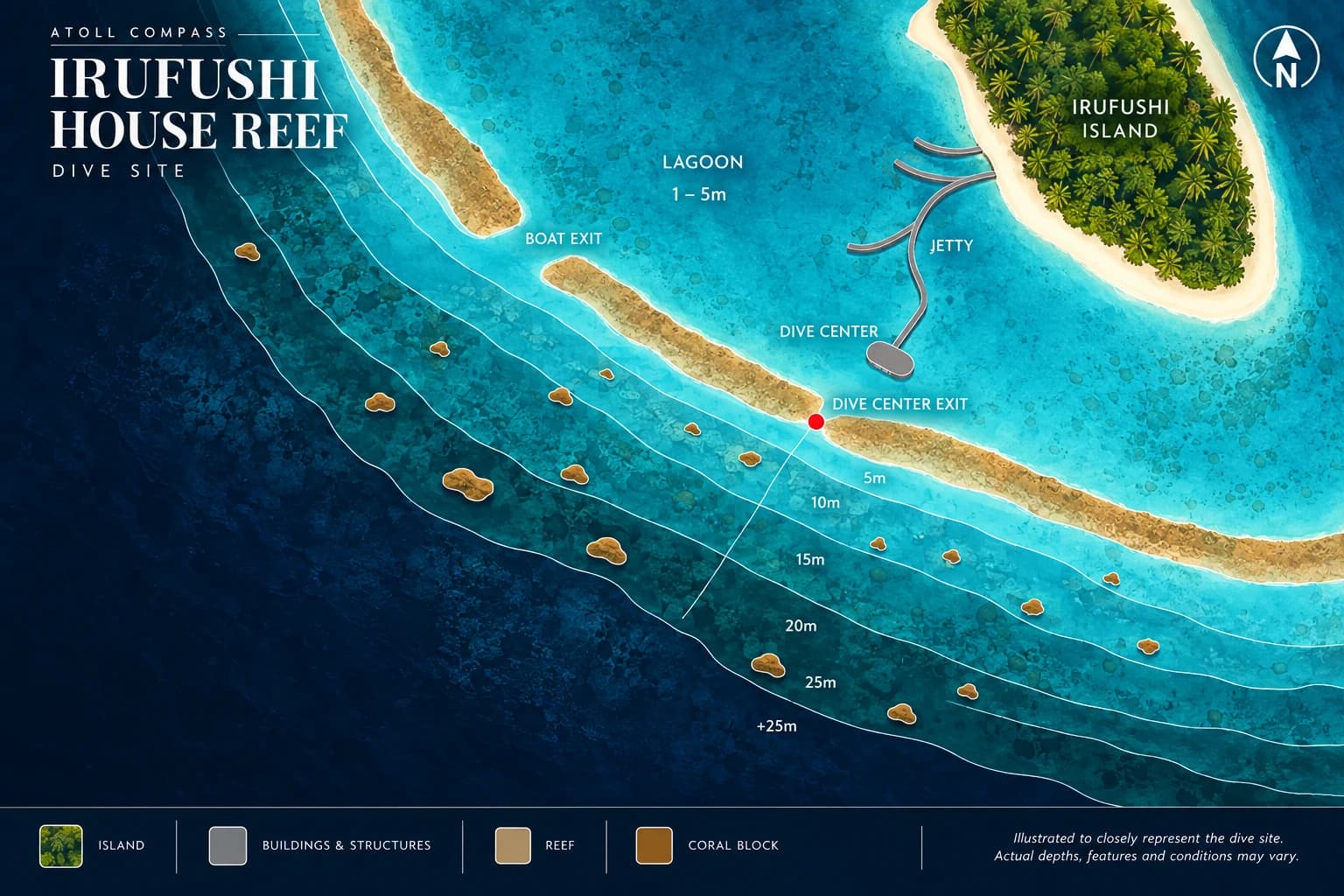 Irufushi House Reef dive map